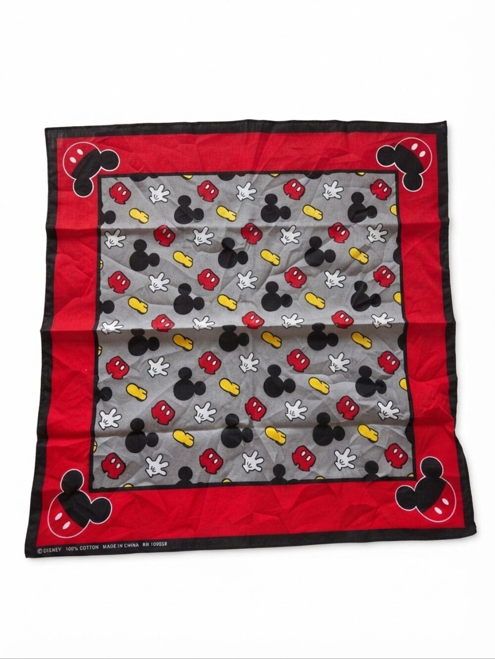 Vintage Disney Licensed Mickey Mouse 100% Cotton Square Bandana 21x21